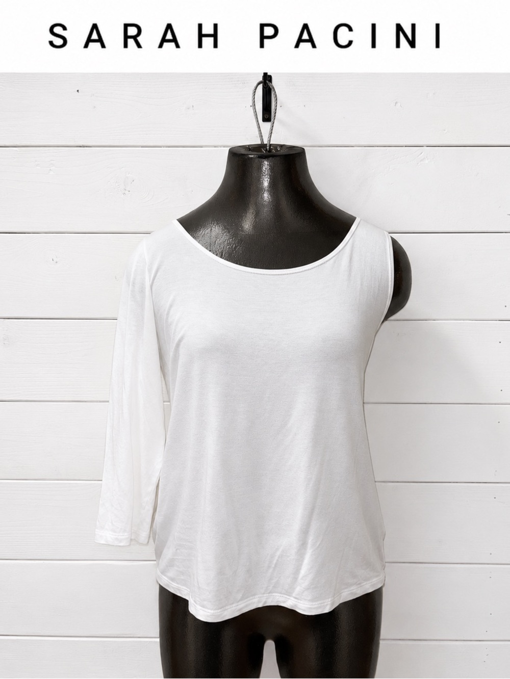 Sarah Pacini Asymmetric One-Sleeve T-Shirt – White – Size S/M